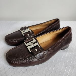 Fairmount Brown Leather Slip On Loafers Silver Buckles, Sz 5